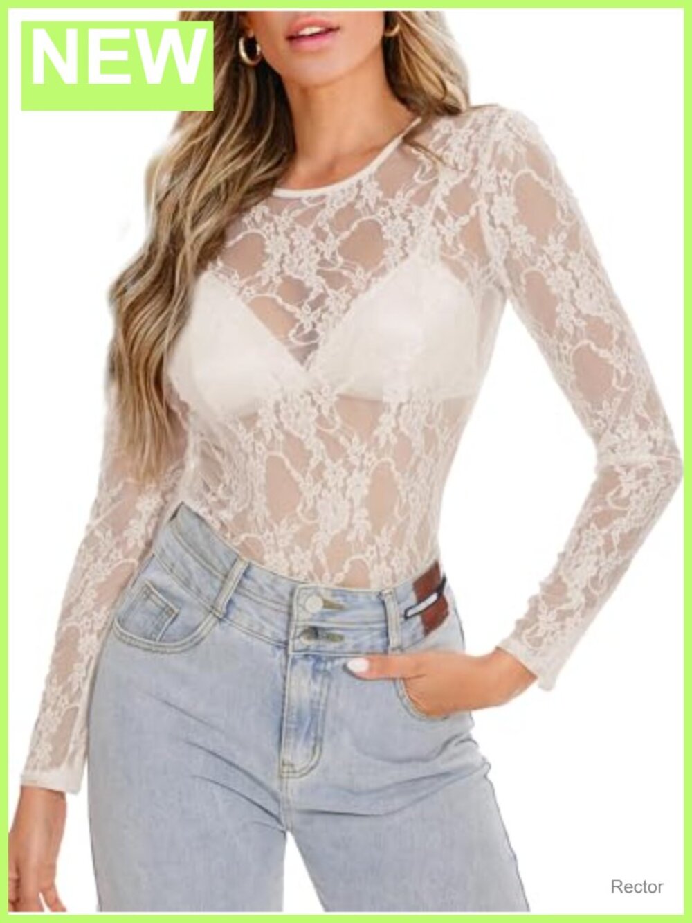 Mesh Lace Long Sleeve Slim Fitted See Through Blouse Top